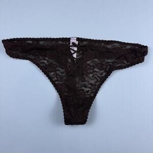 Victoria’s Secret Lace-Up Front Thong Black Lace Sexy Panty Size S NWT